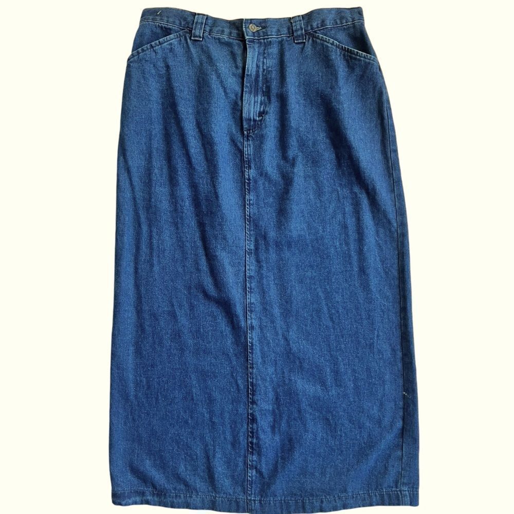 Vintage Lee Midi Denim Coastal Cowgirl Rodeo Western Blue Jean Y2K Fall skirt 12